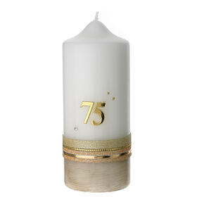 Candle 75 years, beige and gold, rhinestones, 175x70 mm