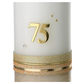 Candle 75 years, beige and gold, rhinestones, 175x70 mm