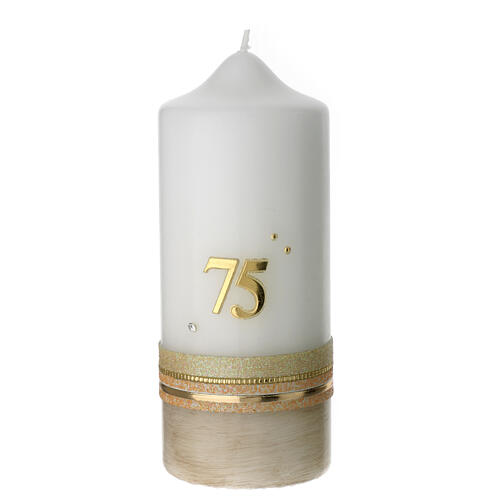 Candle 75 years, beige and gold, rhinestones, 175x70 mm 1