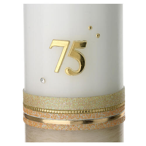 Candle 75 years, beige and gold, rhinestones, 175x70 mm 2