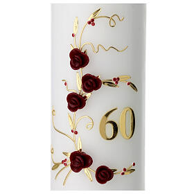 Kerze für 60jähriges Jubiläum mit roten Rosen und goldenen Details, 225x70 mm