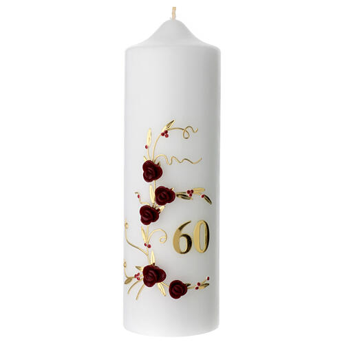 Candle for 60th anniversary, red roses, 225x70 mm 1