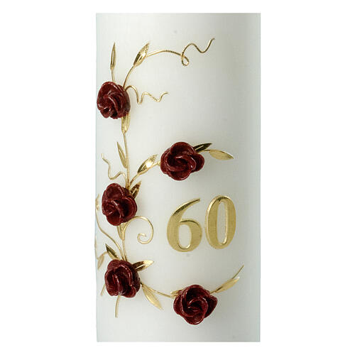 Świeca rocznica 60, czerwone róże, 225x70 mm 2