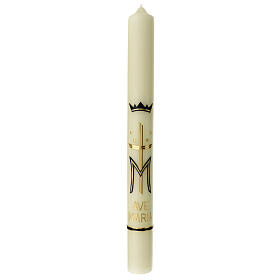Świeca Maryjna z monogramem niebieskim i złotym 600x60 mm