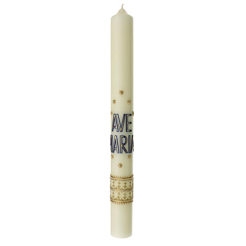Ave Maria Marian candle in blue and gold with stars 60x6 cm 1