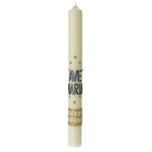 Świeca Maryjna Ave Maria niebieski złoty i gwiazdy 600x60 mm 1