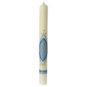 Marian candle with light blue decoration, cross and stars, 600x60 mm