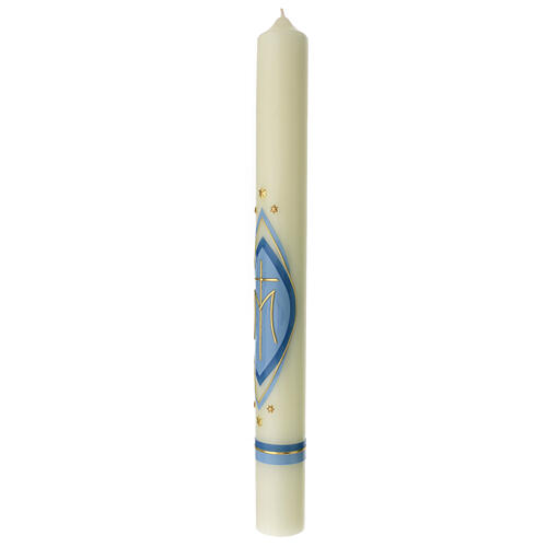 Marian candle with light blue decoration, cross and stars, 600x60 mm 3