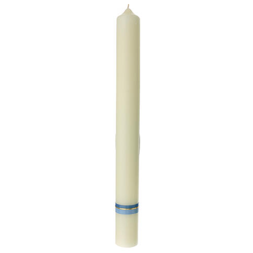 Marian candle with light blue decoration, cross and stars, 600x60 mm 4