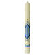 Marian candle with light blue decoration, cross and stars, 600x60 mm s1