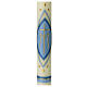 Marian candle with light blue decoration, cross and stars, 600x60 mm s2