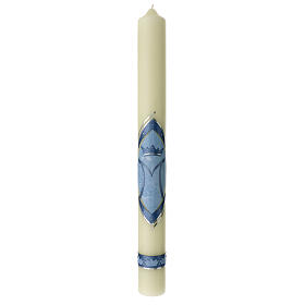 Light blue Marian candle with blue crown 60x6 cm