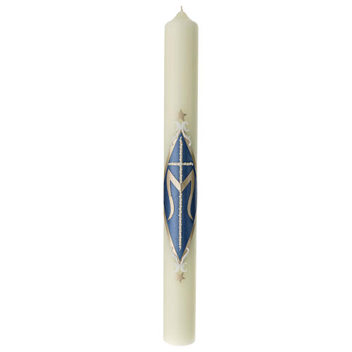 Marian candle with cross and golden M 60x6 cm 1