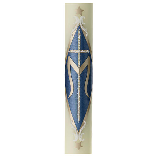 Marian candle with cross and golden M 60x6 cm 2
