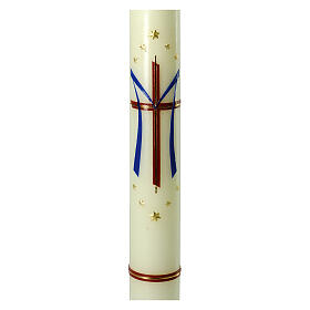Kerze Marienmonogramm mit Kreuz rot und blau, 600x60 mm