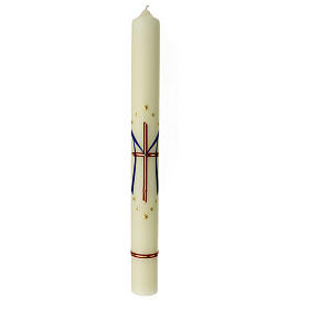 Marian candle with red cross and blue M 60x6 cm