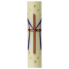 Marian candle with red cross and blue M 60x6 cm