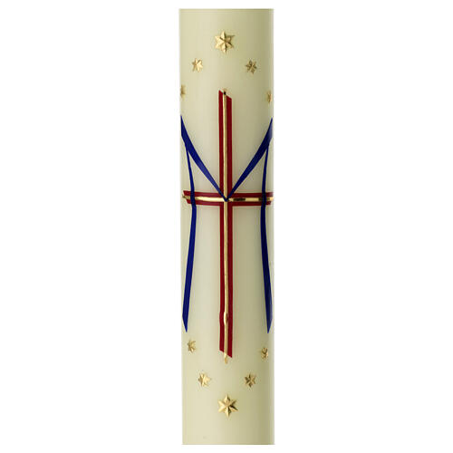 Marian candle with red cross and blue M 60x6 cm 2