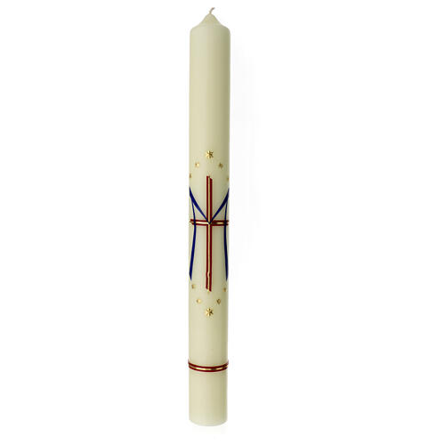 Świeca Maryjna, czerwony krzyż i niebieska litera M, 600x60 mm 1