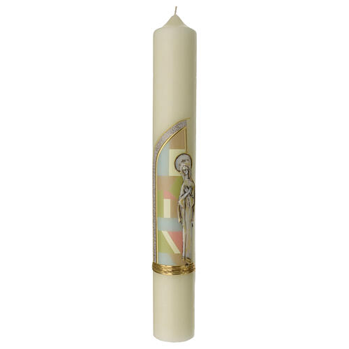 Candle with Mary in relief in coloured niche 60x8 cm 1