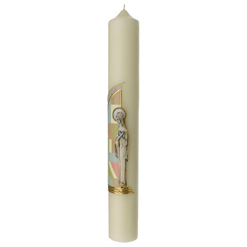 Candle with Mary in relief in coloured niche 60x8 cm 3