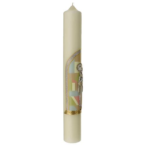 Candle with Mary in relief in coloured niche 60x8 cm 4