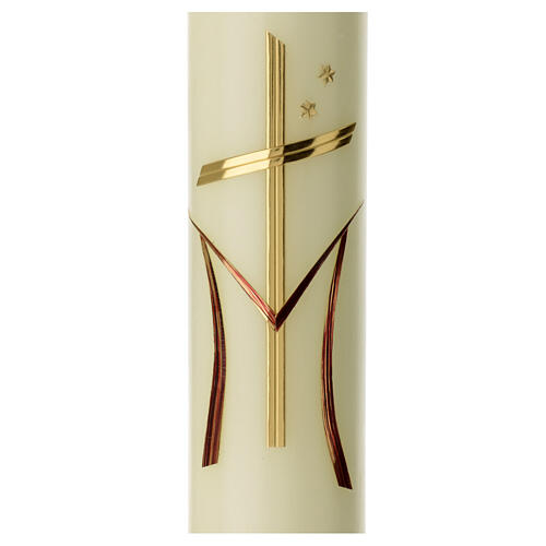 Świeca Maryjna z pozłacanym krzyżem i czerwoną literą M, 600x80 mm 2