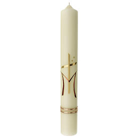 Marian candle with golden cross red M 600x80 mm