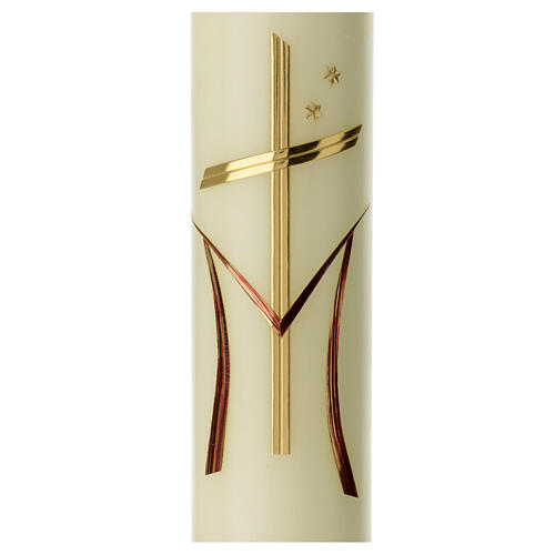 Marian candle with golden cross red M 600x80 mm 2