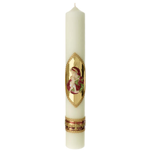 Kerze mit Maria und dem Jesuskind mit goldenen Details, 500x70 mm 1