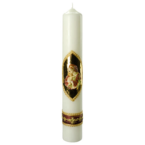 Candle with Virgin and Baby Jesus gold relief 50x7 cm 1