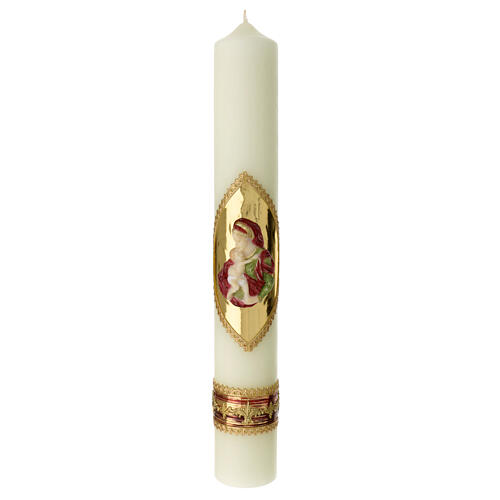 Candle with Virgin and Baby Jesus gold relief 50x7 cm 1