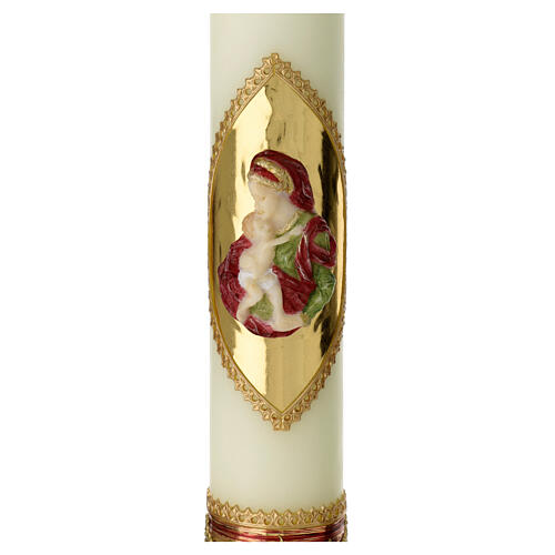 Candle with Virgin and Baby Jesus gold relief 50x7 cm 2