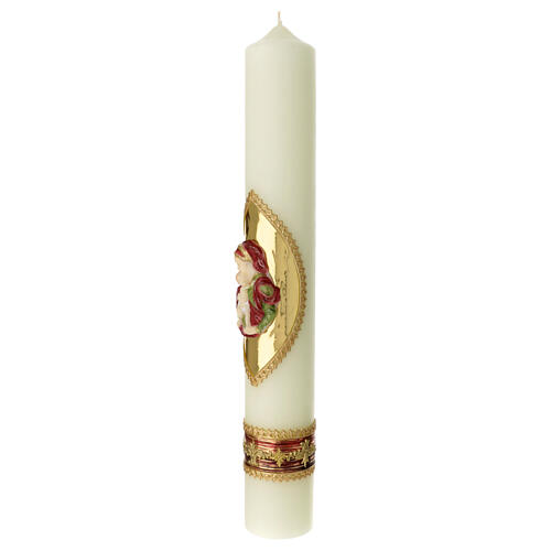 Candle with Virgin and Baby Jesus gold relief 50x7 cm 3