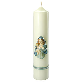 Kerze mit Maria und dem Jesuskind mit blauen Details, 400x80 mm