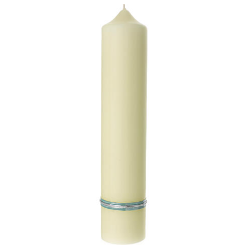 Ivory candle with Virgin and Baby Jesus and light blue veil 40x8 cm 4