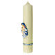 Ivory candle with Virgin and Baby Jesus and light blue veil 40x8 cm s3