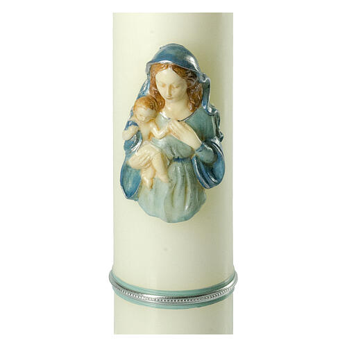 Cierge ivoire Vierge à l'Enfant voile bleu clair 400x80 mm 2