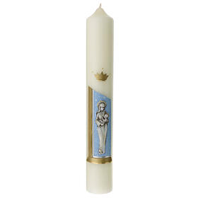 Candle with Virgin and Baby Jesus and golden crown 40x6 cm