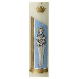 Candle with Virgin and Baby Jesus and golden crown 40x6 cm