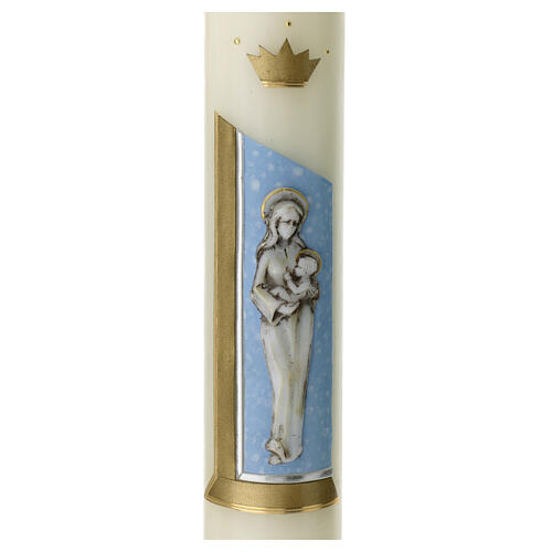 Candle with Virgin and Baby Jesus and golden crown 40x6 cm 2
