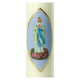 Our Lady of Lourdes candle, light blue background 22x6 cm