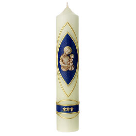 Kerze Maria mit dem Jesuskind gold und blau, 265x50 mm