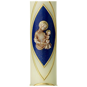 Kerze Maria mit dem Jesuskind gold und blau, 265x50 mm