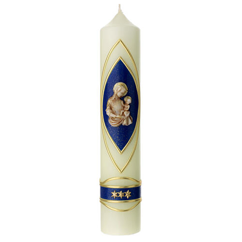 Kerze Maria mit dem Jesuskind gold und blau, 265x50 mm 1