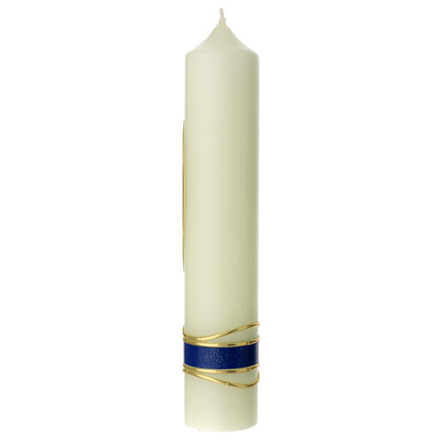 Marian candle, blue and golden decoration, Virgin with Child and stars, 265x50 mm 4