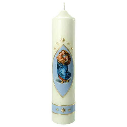 Kerze Sixtinische Madonna blau gold, 300x60 mm 1