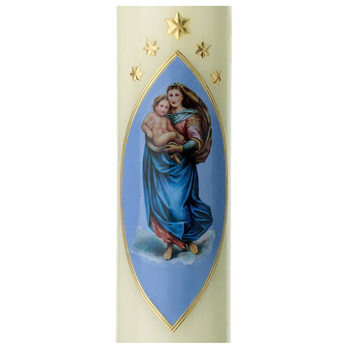 Kerze Sixtinische Madonna blau gold, 300x60 mm 2