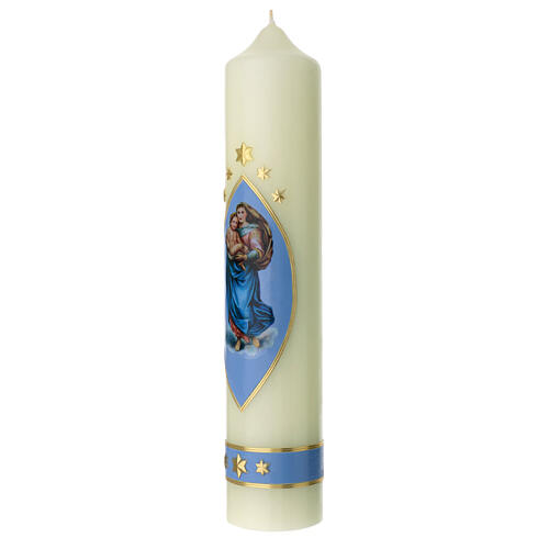 Kerze Sixtinische Madonna blau gold, 300x60 mm 3