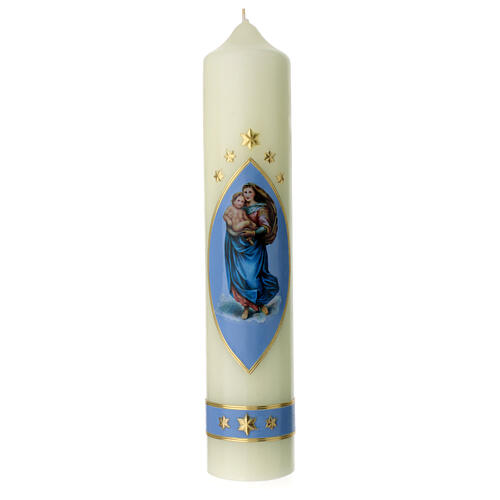 Vela Virgen Sixtina azul oro 300x60 mm 1